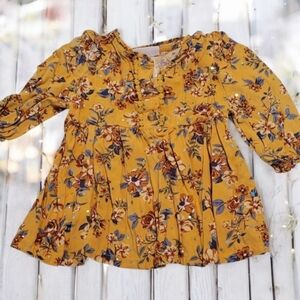 Little Lass Yellow Fall Floral Sparkle Dress Blouse Size 18 to 24 Months